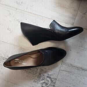 New Aerosoles heelrest 10 black leather wedge dress shoe heel adoarble